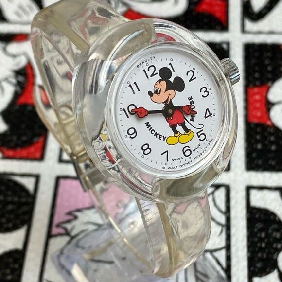Vintage 70s Bradley x Disney Clear Acrylic Mickey Mouse Bubble Watch Manual Wind - Picture 3 of 17